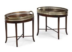 A MATCHED PAIR OF MAHOGANY AND SILVER PLATED SIDE TABLES, CIRCA 1900 AND LATER