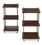 A PAIR OF MAHOGANY THREE TIER ETAGERES, MODERN