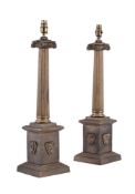 A PAIR OF GILT METAL PEDESTAL COLUMN LAMP BASES, MODERN