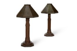 A PAIR OF GOTHIC REVIVAL OAK TABLE LAMPS, AFTER THE MANNER OF A.W.N. PUGIN, CIRCA 1930