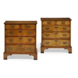 A PAIR OF WALNUT BEDSIDE CHESTS OF DRAWERS, IN GEORGE II STYLE, OF RECENT MANUFACTURE