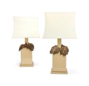 A LARGE PAIR OF CREAM LAMPS, POSSIBLY FRENCH, SECOND HALF 20TH CENTURY