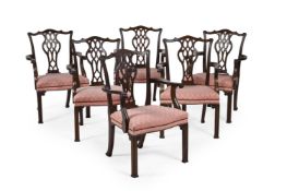 A SET OF SIX MAHOGANY ARMCHAIRS, IN GEORGE II STYLE, LATE 19TH OR EARLY 20TH CENTURY