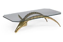 A LARGE GILT METAL 'ANTELOPE' LOW OCCASIONAL TABLE, LAST QUARTER 20TH CENTURY