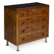 A WALNUT CHEST OF DRAWERS, IN ART DECO STYLE, SECOND HALF 20TH CENTURY