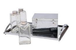 A CHROME, MIRRORED AND LAMINATED WOOD TRAY, BY REGENTS LONDON, SECOND HALF 20TH CENTURY
