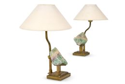 A PAIR OF QUARTZ AND BRONZE LAMPS, CIRCA 1970