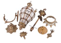 LIGHTING TO INCLUDE A SMALL GILT BRONZE VERSAILLES LANTERN, EARLY 20TH CENTURY
