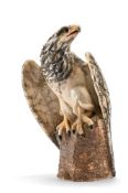 A VARIEGATED MARBLE AND ALABASTER MODEL OF AN EAGLE, 20TH CENTURY