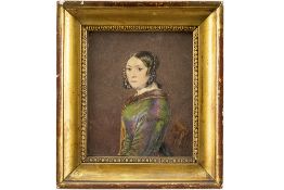 19th Cent. mixed media with a portrait of lady Carli Negentiende eeuws werk in gemengde techniek met