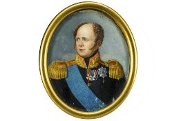Russian miniature of the older Tsar Alexandre I Russische miniatuur met portret van Tsaar
