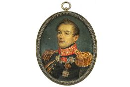 19th Cent. Russian miniature with the portrait of Count Piotr Petrovitch Konovnitsyne, Ministre of