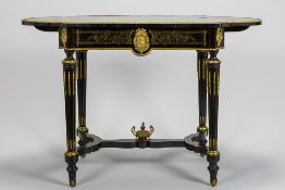 19th Cent. French Napoleon III occasional table in ebony and ebonized wood and typical decor in