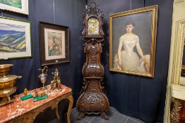 imposing antique Dutch longcase clock with a case in finely carved fruitwood and a "H. Van