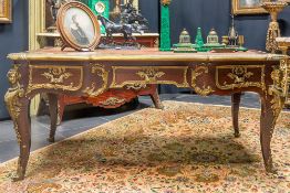 imposing baroque style mahogany desk with rich mountings in bronze including female caryatids - with