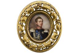 19th Cent. Russian miniature with a portrait of Tsar Alexander II with a frame in gilded and