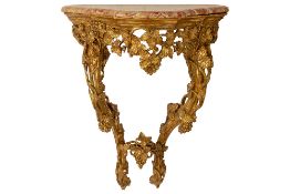 small 18th Cent. French console in finely sculpted and gilded wood - with marble top Kleine