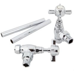 79 SETS WICKES TRADITIONAL CROSSHEAD ANGLED RADIATOR VALVES - CHROME