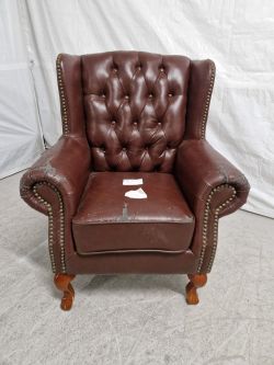 CHESTERFIELD VINTAGE MID-CENTURY WINGBACK ARMCHAIR IN CHESTNUT BROWN LEATHER RRP £280