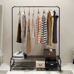 YUDA METAL CLOTHES RACK WITH STORAGE SHELF - BLACK (714C-BK) NEW BOX