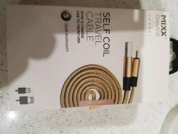 MIXX CHARGER USB TO MICRO USB SELF COIL TRAVEL CHARGER GOLD UNIVERSAL 1M JOB LOT NEW BOX
