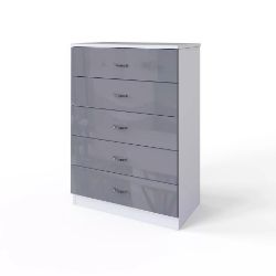 GREY GLOSS ON WHITE 5 DRAWER CHESTS - JOB LOT OF 10