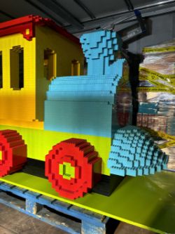 LEGO DUPLO TRAIN FULL SIZE - WEIGHS APPROX 520KG - COST TO MAKE £5500 - 180CM LONG X 105CM WIDE