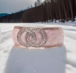 CERAMIC & 0.10CT DIAMOND RING/PINK & ROSE/STERLING SILVER/SIZE P
