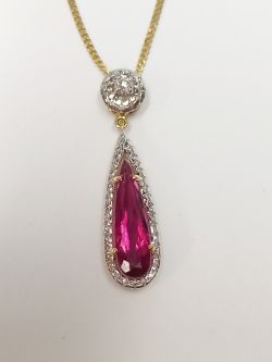PINK TOURMALINE & DIAMOND PENDANT 18CT YELLOW GOLD. 18