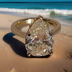 STUNNING NATURAL 5.74CT PEAR SHAPE DIAMOND RING 18CT YELLOW GOLD INSURANCE VALUE CERTIFICATED £60K