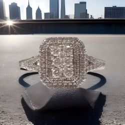0.50CT DIAMOND CLUSTER RING/9CT WHITE GOLD SIZE O INSURANCE VALUE CERTIFICATED £1590