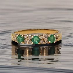 0.28CT DIAMOND & EMERALD ETERNITY RING 18CT YELLOW GOLD+GIFT BOX INSURANCE VALUE CERTIFICATED £1795