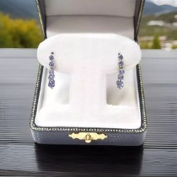 TANZANITE WHITE GOLD DROP EARRINGS 9CT WHITE GOLD INSURANCE VALUE CERTIFICATED £790