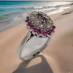 RUBY & 0.65CT DIAMOND CLUSTER RING 18CT WHITE GOLD + GIFT BOX + VALUATION CERTIFICATE OF £2100