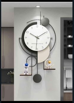 LARGE WALL CLOCK 32 INCH MODERN DECORATIVE ART BATTERY OPERATED NON TICKING METAL CLOCK -NEW