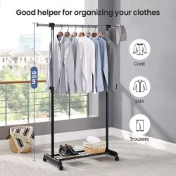 LIAMEE FREE-STANDING STANDARD ROD GARMENT RACK FOR HANGING CLOTHES WITH WHEELS ,NEW BOX