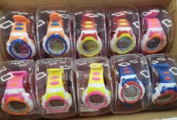 7 LIGHT CHILDRENS WATCH LIGHT DIGITAL WATERPROOF ASSORTED STLYES AND COLOUR'S BOX OF 10