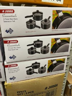 8 X NEW JUDGE ESSENTIALS 3 PIECE NON-STICK SAUCEPAN SET