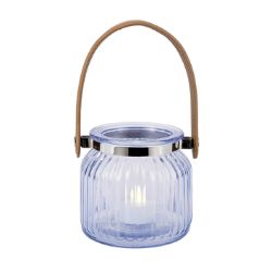 72 PCS NEW STOCK HOME LIVING BRANDED STOCK TO CLEAR- BLUE GLASS HOLDER 11X11CM LEATHER HANDLE