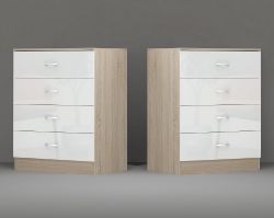 STUNNING CHEST OF DRAWERS X 2 - HIGH GLOSS WHITE ON SONOMA OAK FRAME