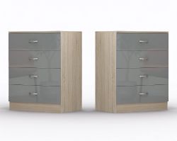 10 X 4 DRAWER CHESTS - HIGH GLOSS GREY ON SONOMA OAK FRAME BRAND NEW BOXED