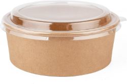 300 38OZ DISPOSABLE KRAFT BOWLS SALAD AND LID, BROWN CONTAINER WITH LIDS (38OZ - 1080ML)