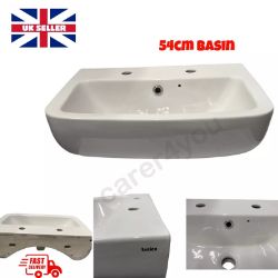 SENNER 54CM BASIN 2 TAP HOLE BY LECICO WASHBASIN BATHROOM SINK WHITE SEN54BA2 NEW X 2
