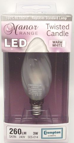 80 X LED TWISTED CANDLE BULB 3W SES-E14 W.WHITE SATIN