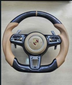 CARBON FIBER STEERING WHEEL FOR PORSCHE 911 718 CAYMAN CAYENNE PANAMERA MACAN -CREAM LEATHER- NEW