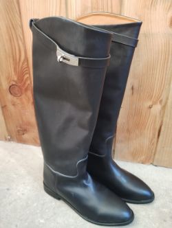 HERMES - BLACK LEATHER HIGH BOOTS - LADIES BOOTS - EU40 - NEW NO BOX