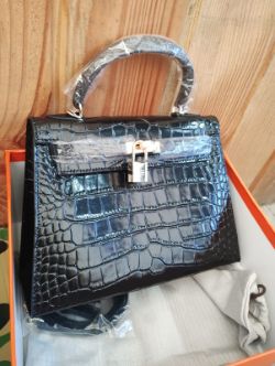 HERMES PARIS BLACK CROC HANDBAG, ACCESSORIES, NEW.