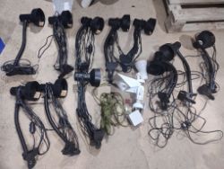 JOBLOT OF 11 LARGE CLAMP LAMPS WITH SWITCHES + EXTRA LIGHTING BITS – NEW, STORED, NO BULBS INCLUDED!