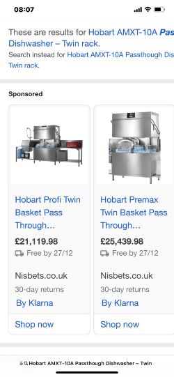 HOBART AMXT-10A PASSTHOUGH DISHWASHER – TWIN RACK COMMERCIAL DISHWASHER SINK RRP£20K