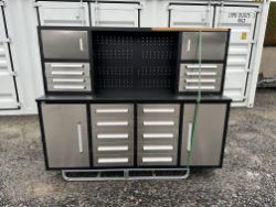 UNUSED STAINLESS STEEL 7FT WORKBENCH, 18 DRAWER, 4 CABINET